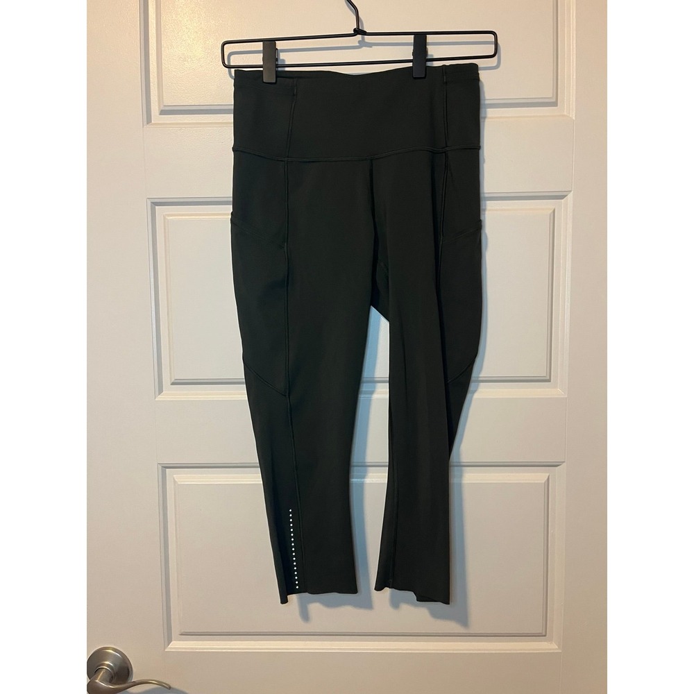 Lululemon fast and free cropped legging dark green sz 6